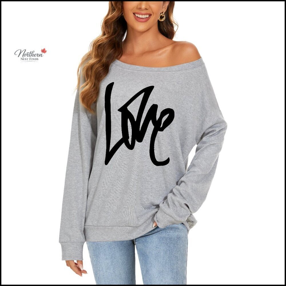 Off Shoulder Long Sleeve Sweatshirt Loose Fit Pullover Stretchy Casual Top